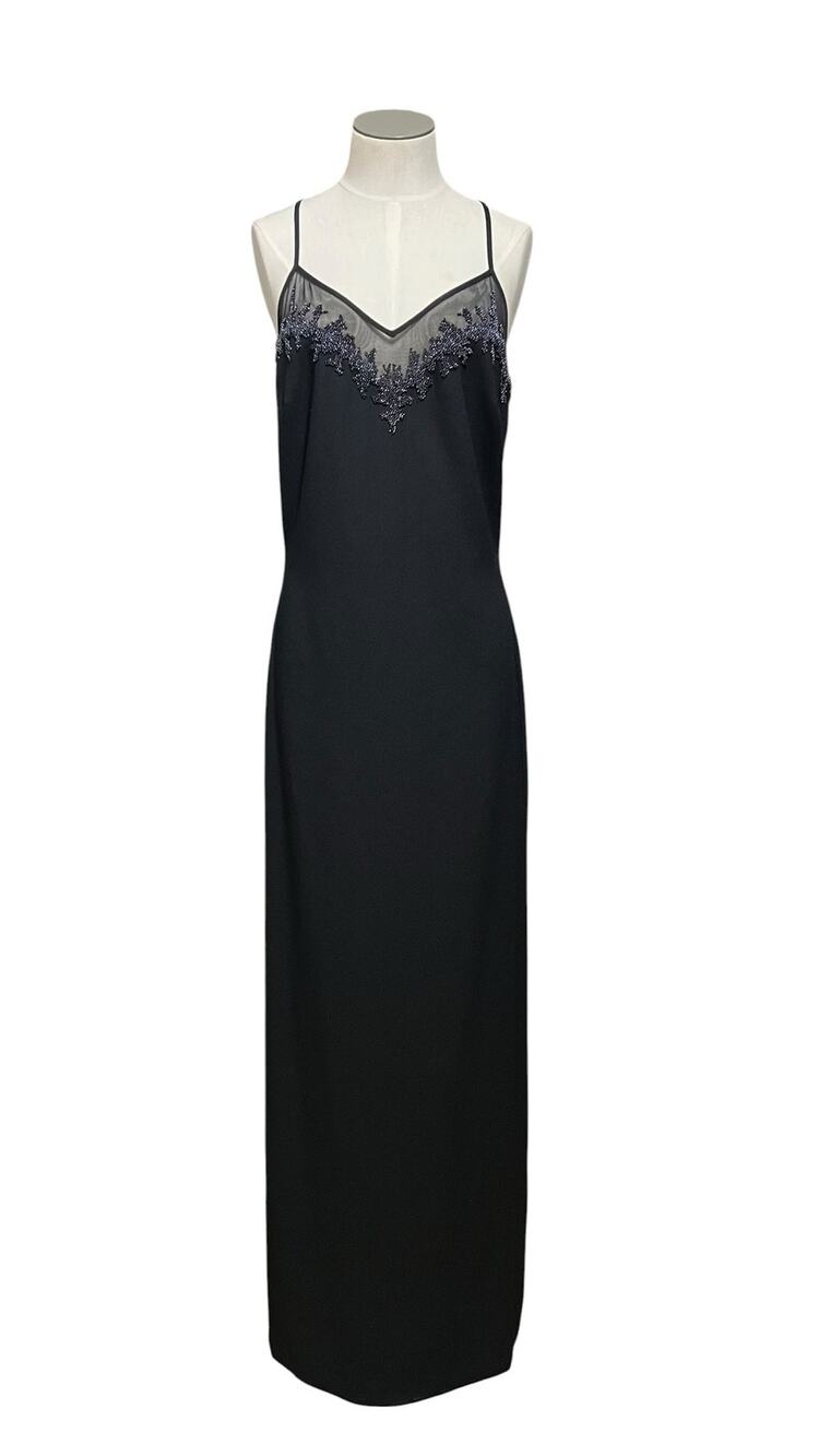 Vintage 90s Black Whimsigoth Vamp Beaded Reggio Long Prom Evening Dress Sz 10